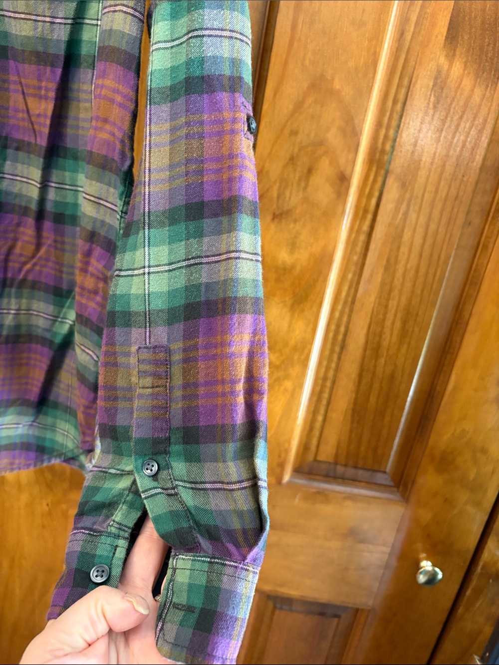 Lands' End Green & Purple Plaid Band-Collar Tunic - Picture 3 of 8